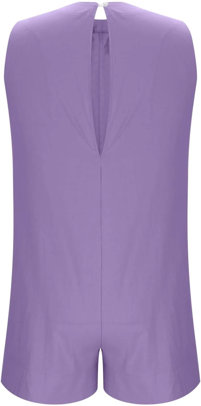 Linen Rompers For Women 2025 Summer Dressy Jumpsuits Casual Shorts Overalls Sexy Sleeveless Beach Romper With Pockets