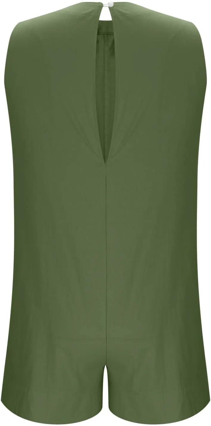 Linen Rompers For Women 2025 Summer Dressy Jumpsuits Casual Shorts Overalls Sexy Sleeveless Beach Romper With Pockets