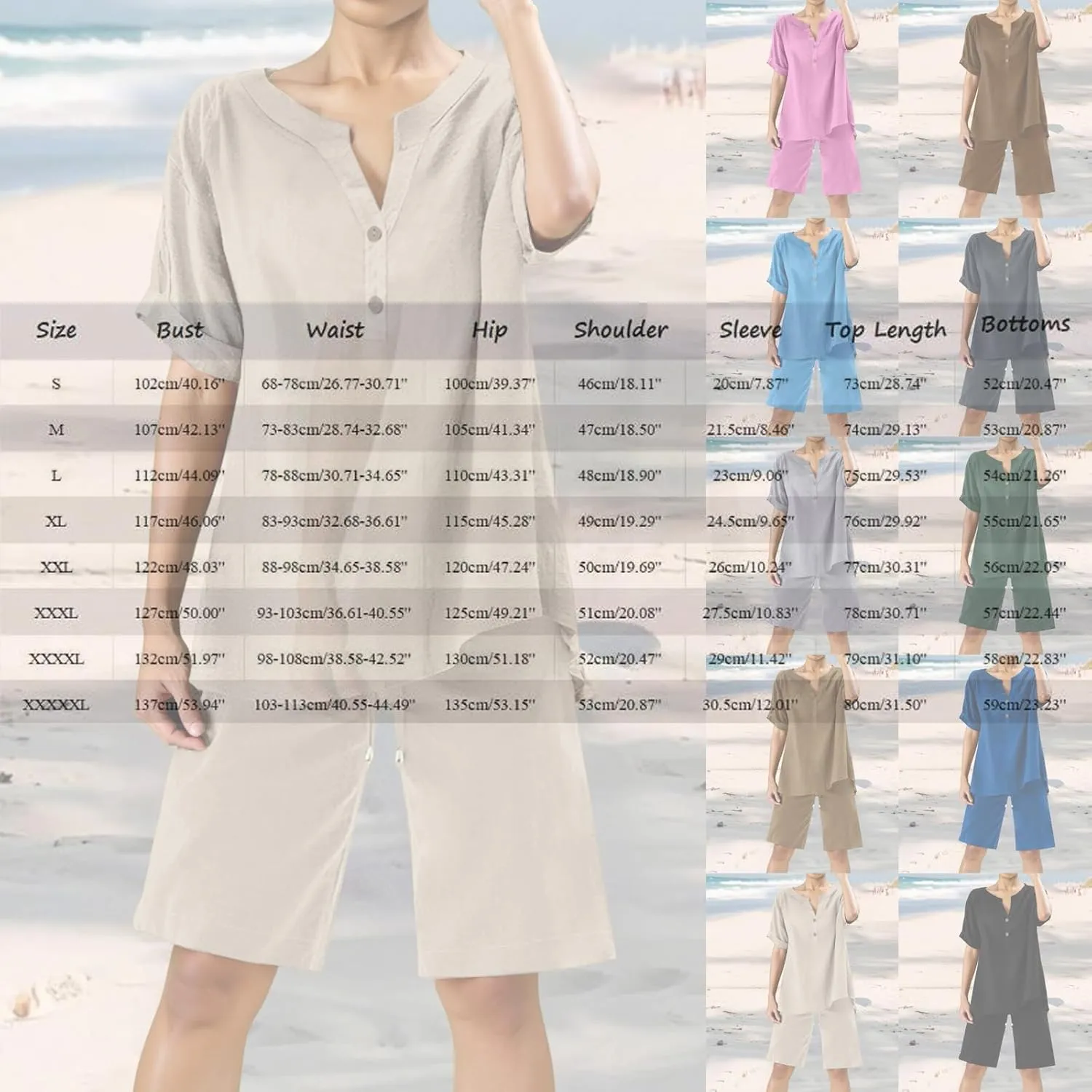 Linen Sets for Women 2 Piece Matching Sets Short Sleeve Pullover Tops Drawstring High Waisted Shorts Tracksuits
