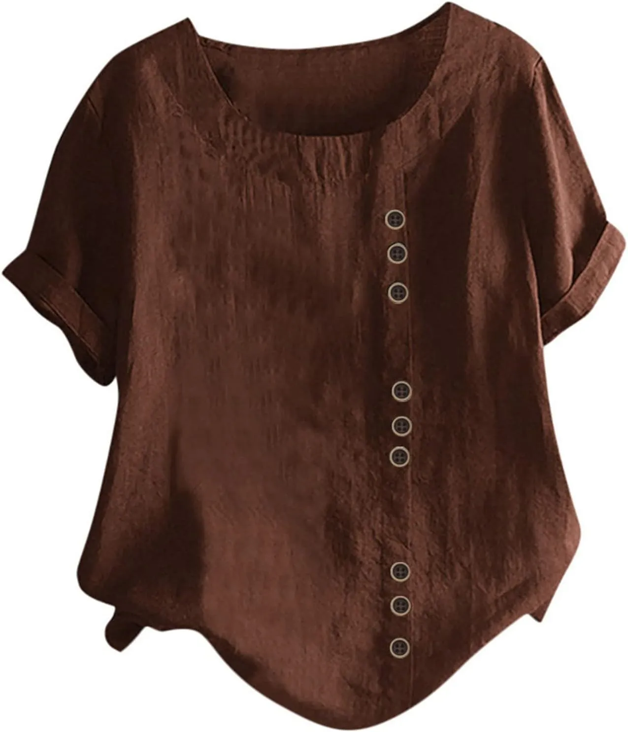 Linen Shirts for Women 2025 Summer Plus Size Crewneck Short Sleeve Gauze Tops Trendy Casual Loose Cute Work Blouses