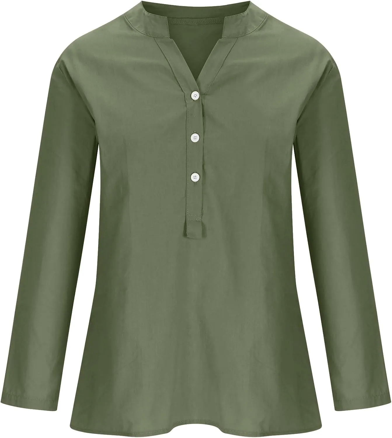 Linen Shirts for Women Casual V Neck Button Down Tshirt Loose Long Sleeve Blouses Summer Oversized Tops