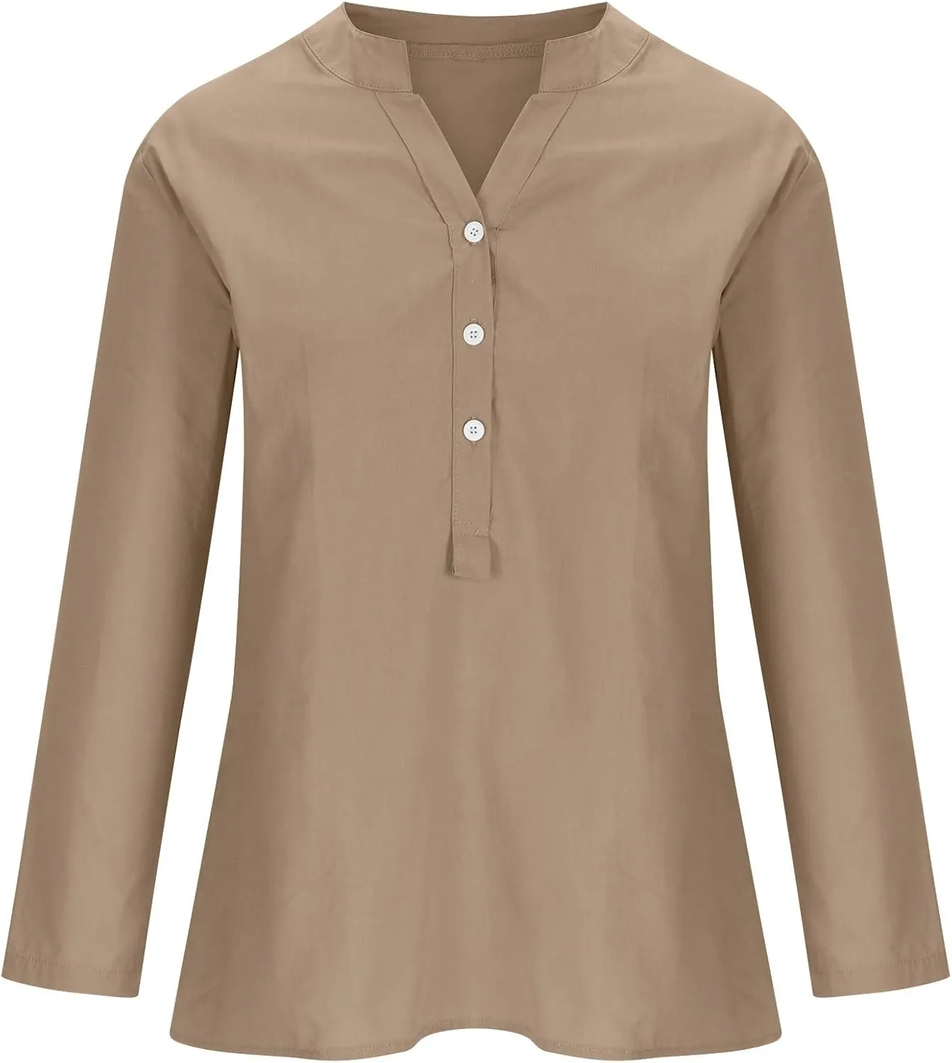 Linen Shirts for Women Casual V Neck Button Down Tshirt Loose Long Sleeve Blouses Summer Oversized Tops