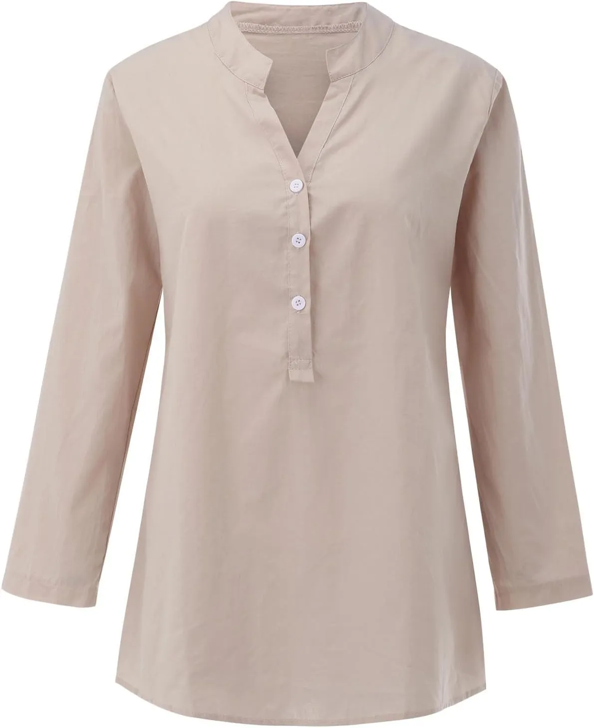 Linen Shirts for Women Casual V Neck Button Down Tshirt Loose Long Sleeve Blouses Summer Oversized Tops