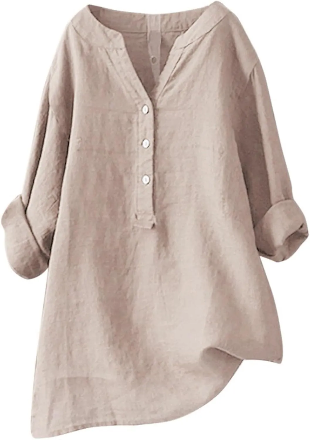 Linen Shirts for Women Casual V Neck Button Down Tshirt Loose Long Sleeve Blouses Summer Oversized Tops