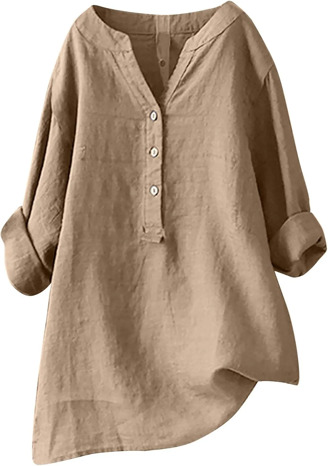 Linen Shirts for Women Casual V Neck Button Down Tshirt Loose Long Sleeve Blouses Summer Oversized Tops