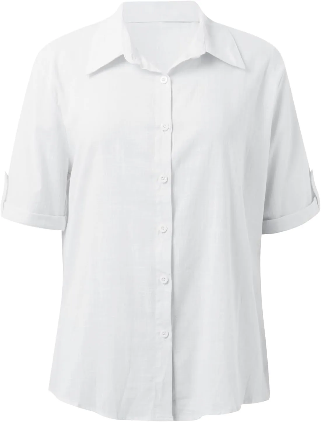Linen Shirts for Women, Linen Button Down Shirt Women Summer Short Sleeve Gauze Tops Collared Casual Dressy Blouses