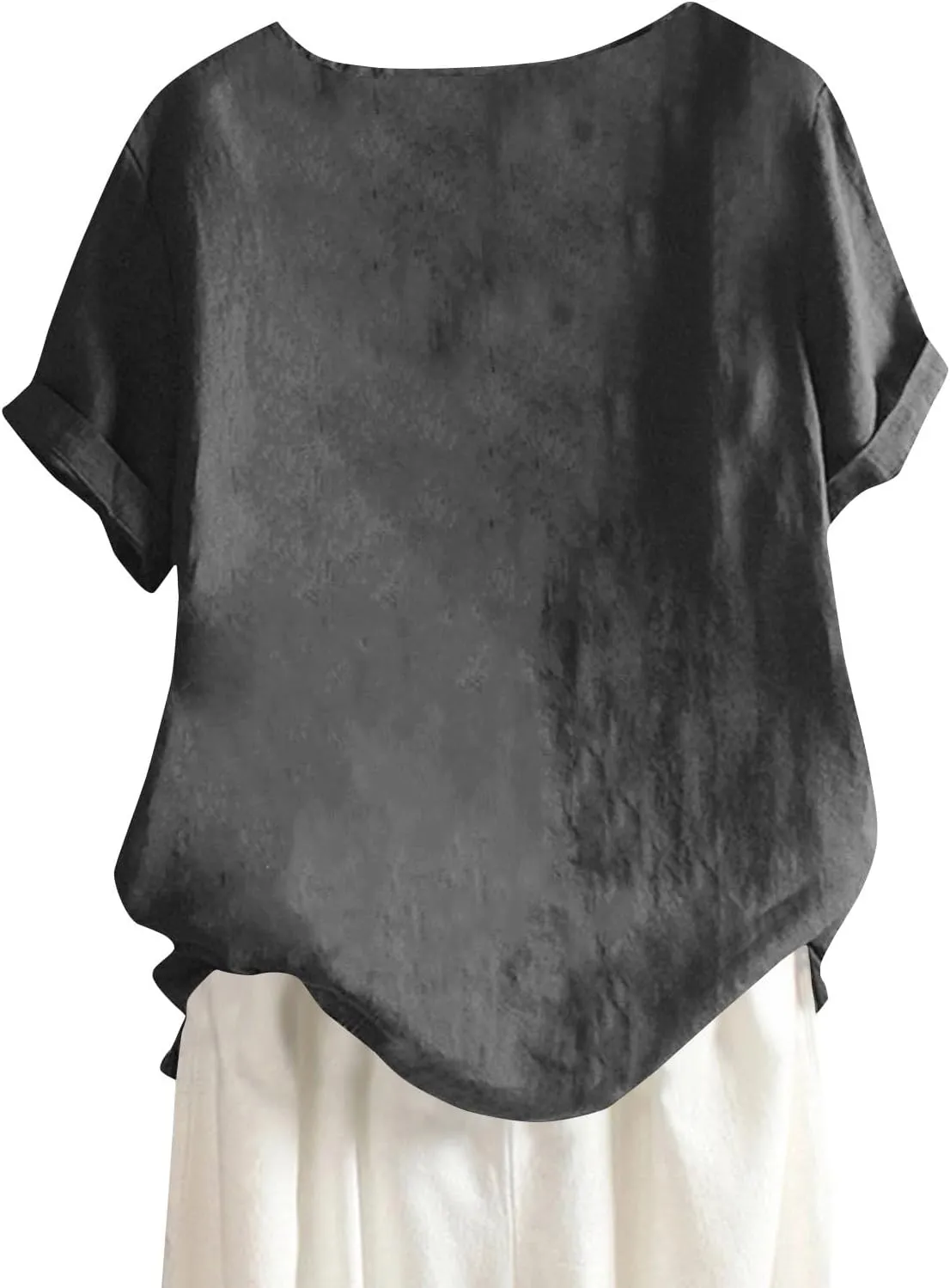 Linen Shirts for Women Loose Fit 2025 Summer Casual Crewneck Short Sleeve Tshirts Embroidery Lightweight Gauze Tops
