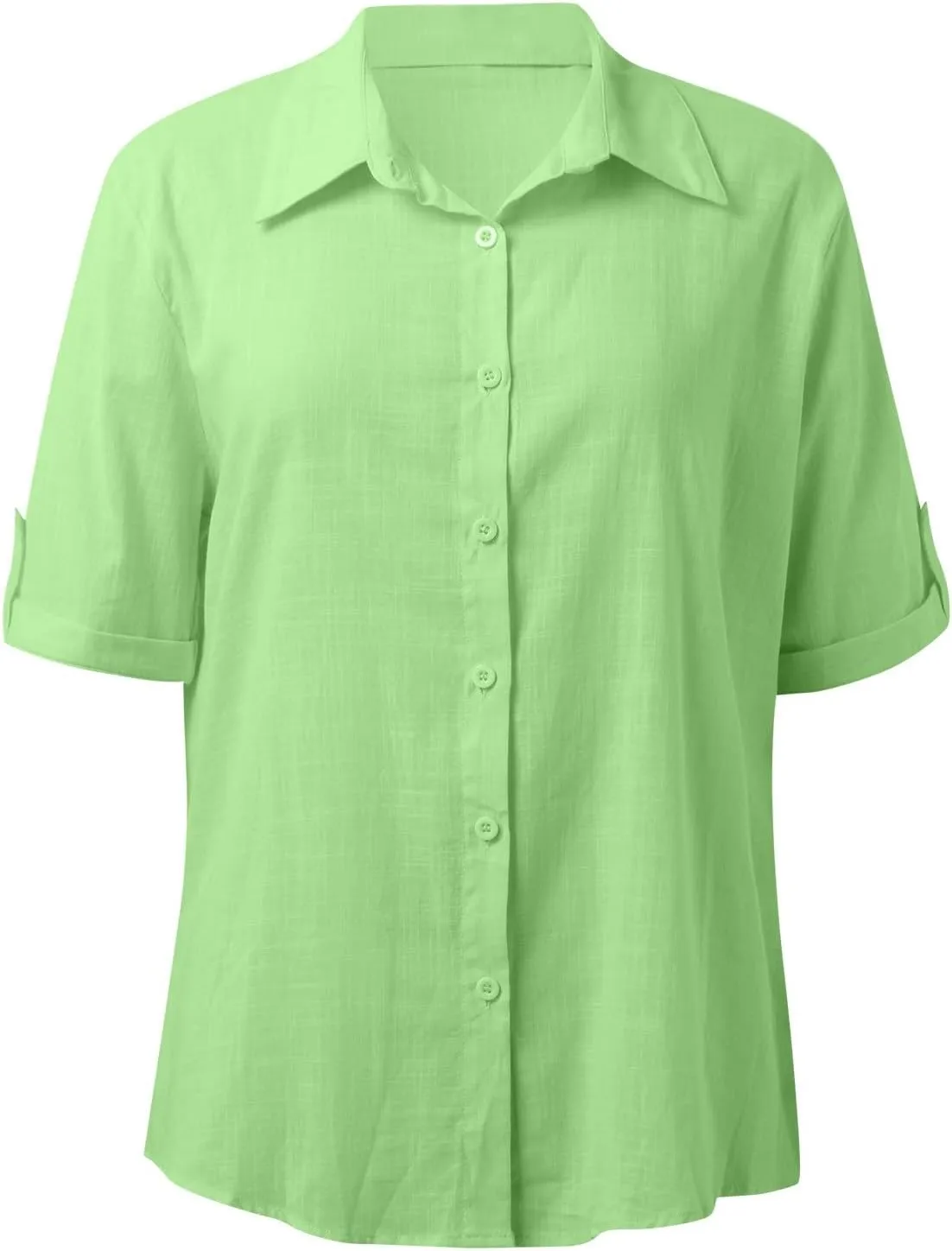 Linen Shirts for Women Summer, Linen Button Down Shirt Women Short Sleeve Collared Work Tops Casual Dressy Blouses