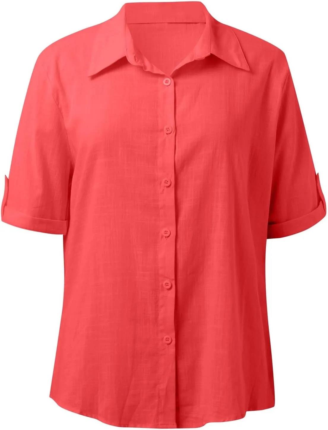 Linen Shirts for Women Summer, Linen Button Down Shirt Women Short Sleeve Collared Work Tops Casual Dressy Blouses