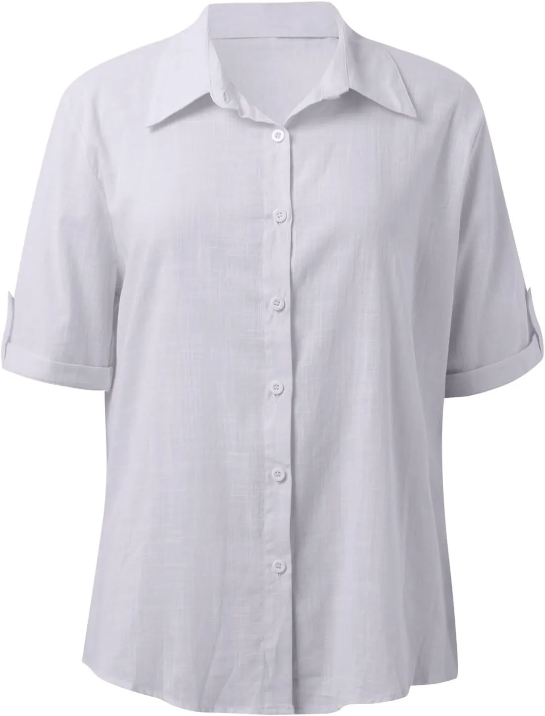 Linen Shirts for Women Summer, Linen Button Down Shirt Women Short Sleeve Collared Work Tops Casual Dressy Blouses