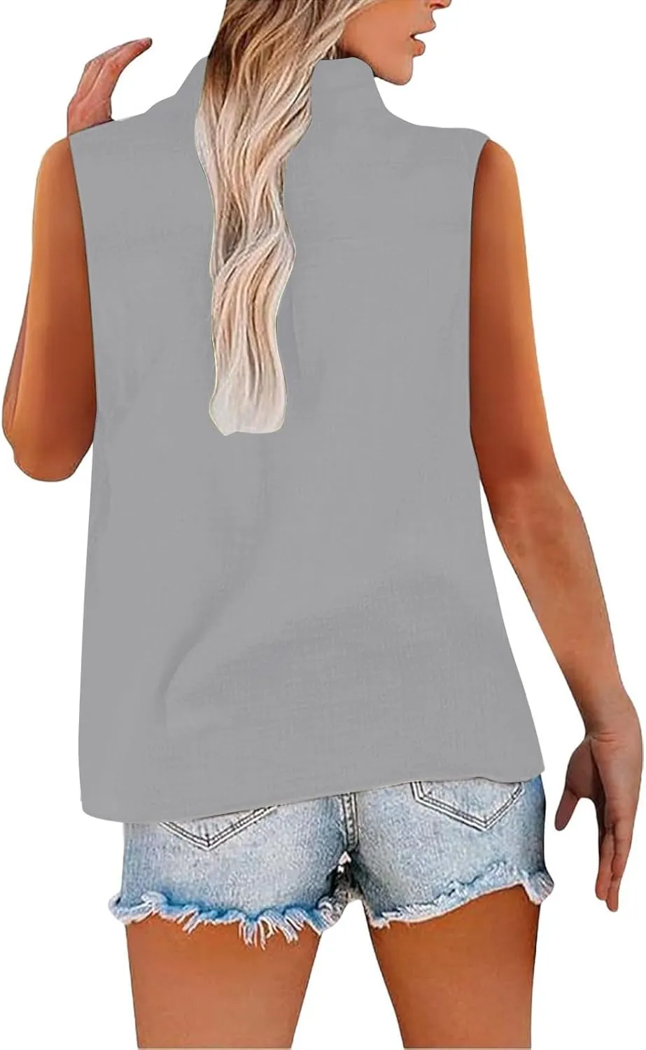 Linen Shirts for Women V Neck Button Down Tank Tops Sleeveless Office Work Blouses Vintage Beach Vacation Shirt