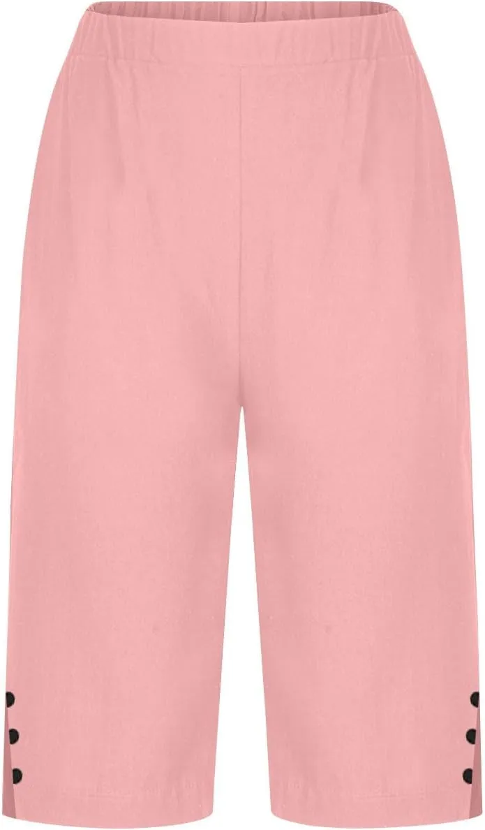 Linen Shorts for Women 2025 Knee Length Bermuda Shorts Summer Straight Leg Comfy Soft Beach Short Pants with Pockets