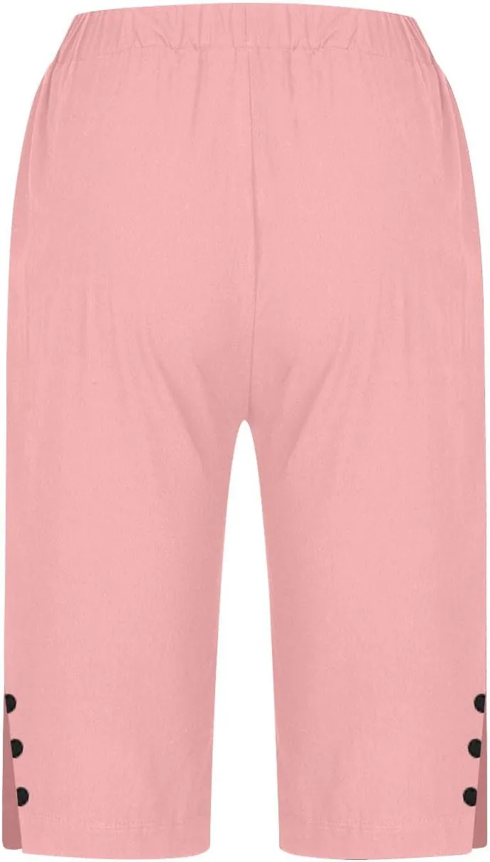 Linen Shorts for Women 2025 Knee Length Bermuda Shorts Summer Straight Leg Comfy Soft Beach Short Pants with Pockets