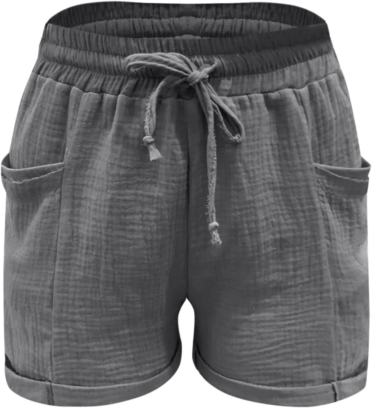 Linen Shots for Women Summer Drawstring Elastic High Waist Beach Resort Wear Casual Dressy Short Pants with Pockets