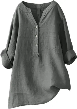 Linen Womens Clothing Lady Spring Outfits 100% Cotton Tank Tops, for Girls Female Blouses V Neck Casual Long Sleeve Tops