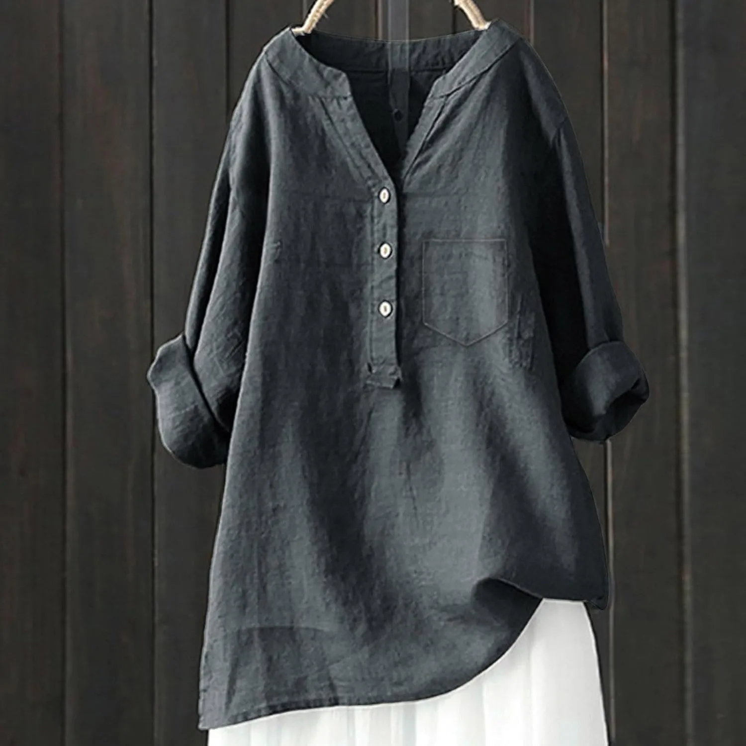 Linen Womens Clothing Lady Spring Outfits 100% Cotton Tank Tops, for Girls Female Blouses V Neck Casual Long Sleeve Tops