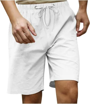 Loose Fit Shorts for Mens Fall Summer Linen Track Gym Beach Hawaiian Tropical Straight Leg Plain Shorts Mens 2025
