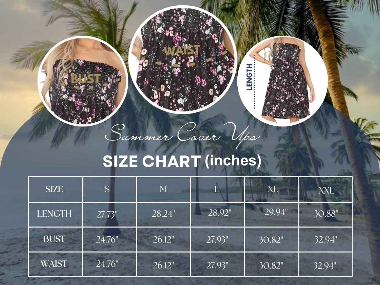 Loxdonz Summer Dresses for Women Strapless Boho Floral Print Sundress Tube Top Dress Beach Cover Ups