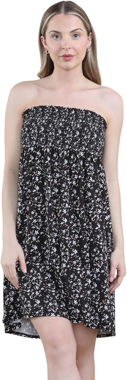 Loxdonz Summer Dresses for Women Strapless Boho Floral Print Sundress Tube Top Dress Beach Cover Ups