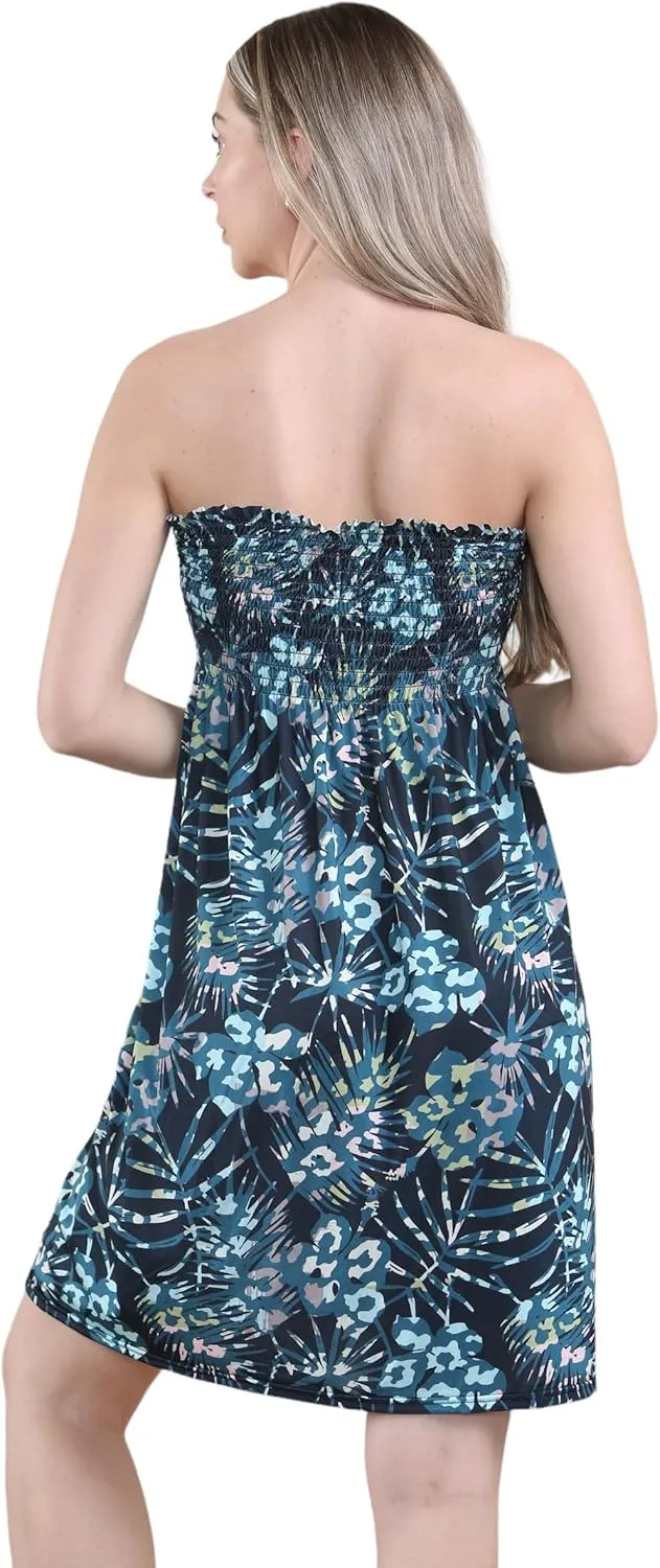 Loxdonz Summer Dresses for Women Strapless Boho Floral Print Sundress Tube Top Dress Beach Cover Ups