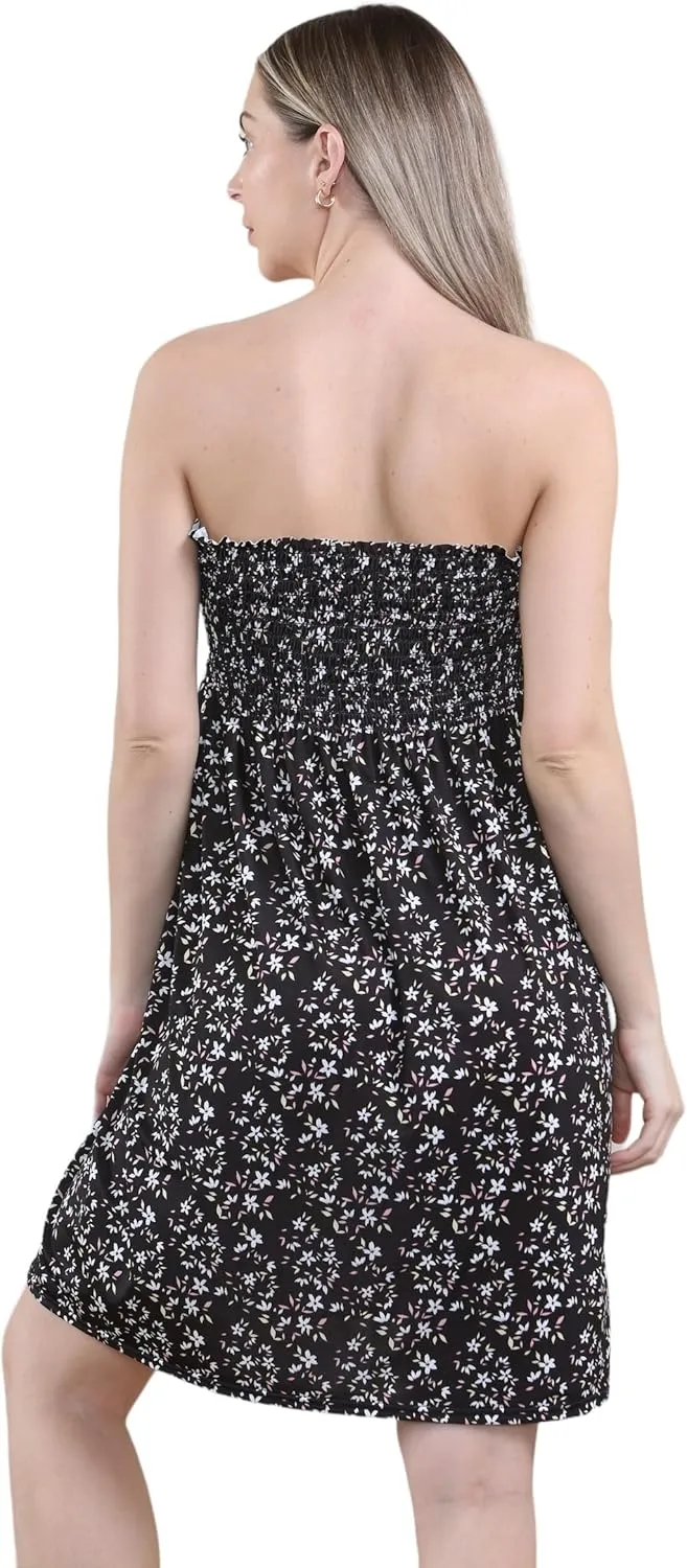 Loxdonz Summer Dresses for Women Strapless Boho Floral Print Sundress Tube Top Dress Beach Cover Ups