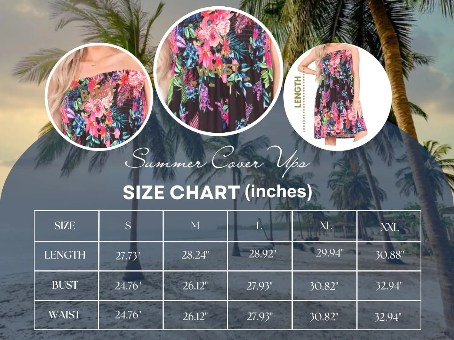 Loxdonz Summer Dresses for Women Strapless Boho Floral Print Sundress Tube Top Dress Beach Cover Ups