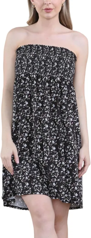 Loxdonz Summer Dresses for Women Strapless Boho Floral Print Sundress Tube Top Dress Beach Cover Ups