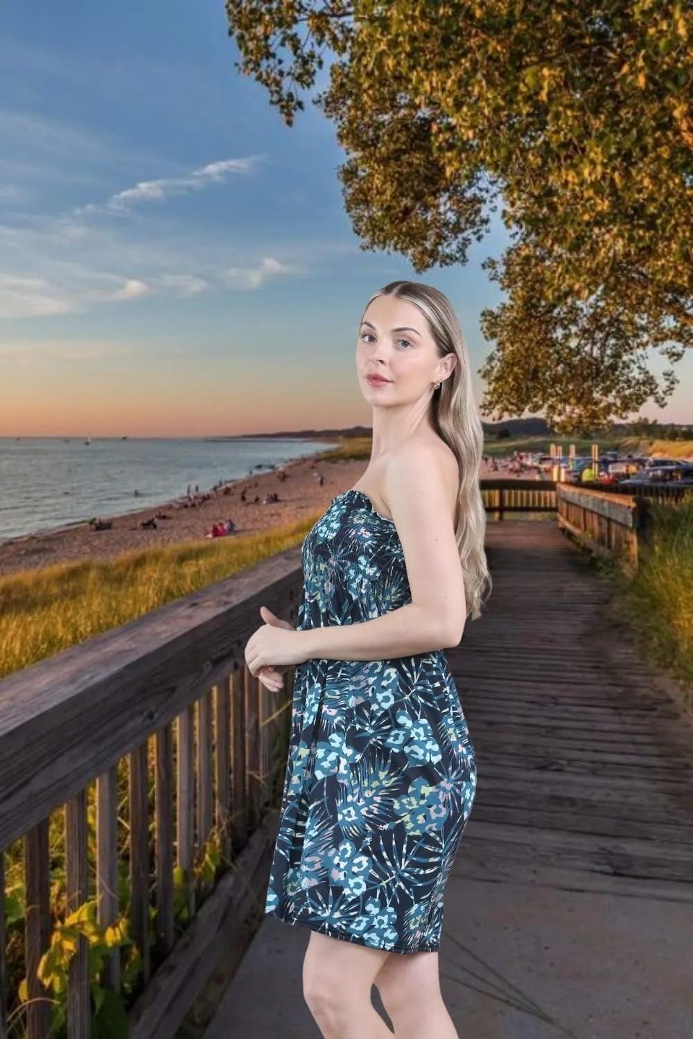 Loxdonz Summer Dresses for Women Strapless Boho Floral Print Sundress Tube Top Dress Beach Cover Ups