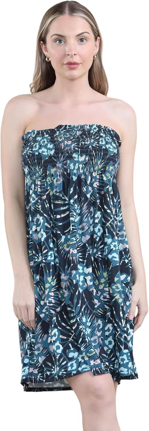 Loxdonz Summer Dresses for Women Strapless Boho Floral Print Sundress Tube Top Dress Beach Cover Ups