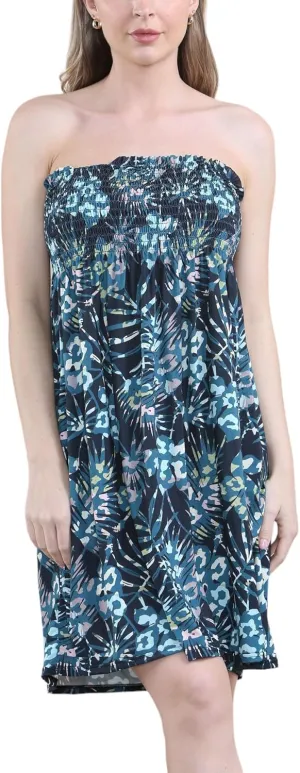 Loxdonz Summer Dresses for Women Strapless Boho Floral Print Sundress Tube Top Dress Beach Cover Ups