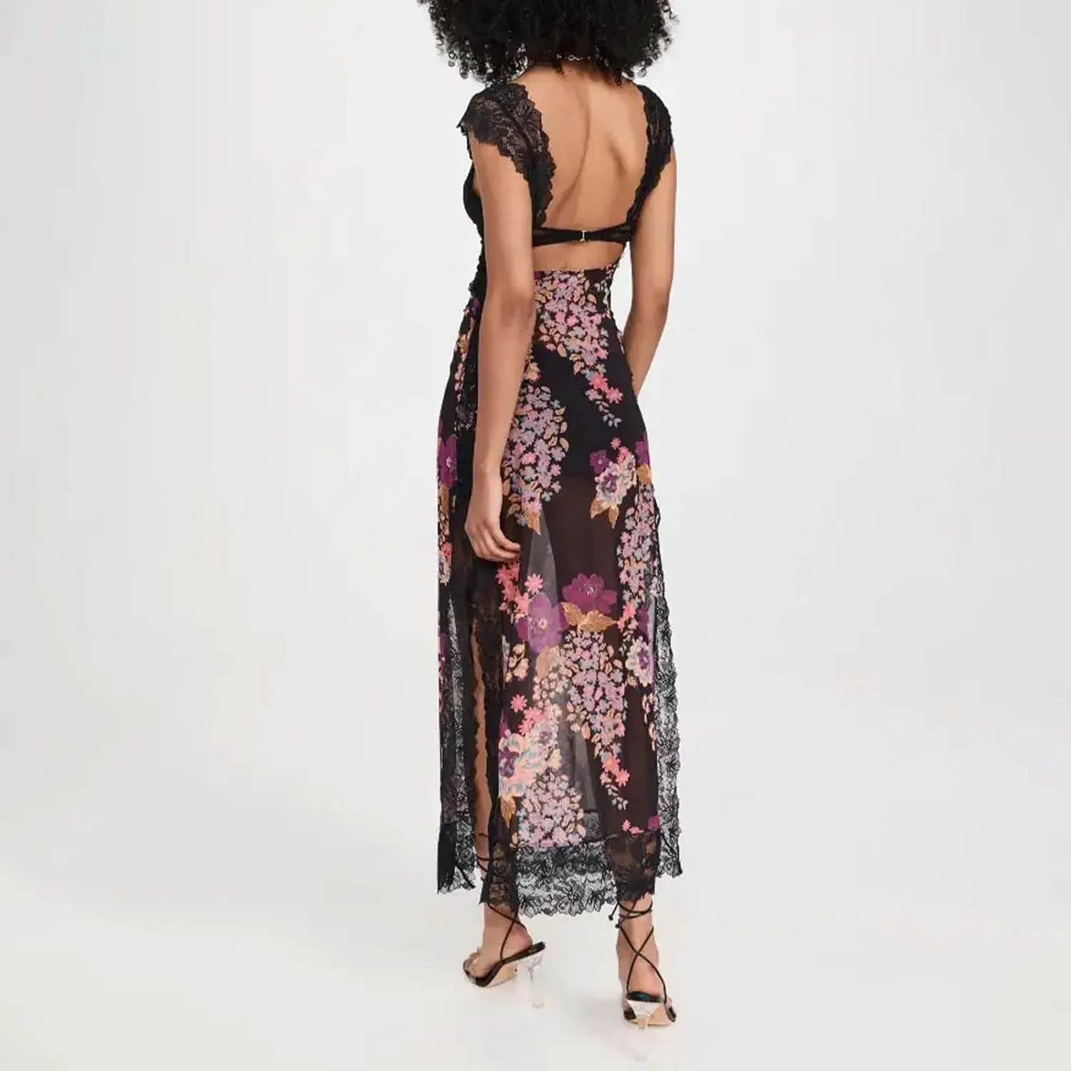 Luxurious Lace Trimmed Off Shoulder Maxi Dress with Ruffle Hem and Slit Summer Midi Dresses for Women