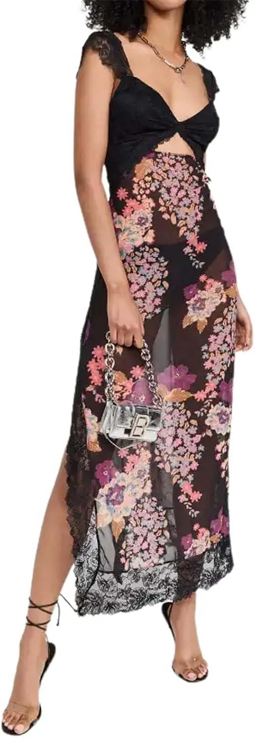 Luxurious Lace Trimmed Off Shoulder Maxi Dress with Ruffle Hem and Slit Summer Midi Dresses for Women