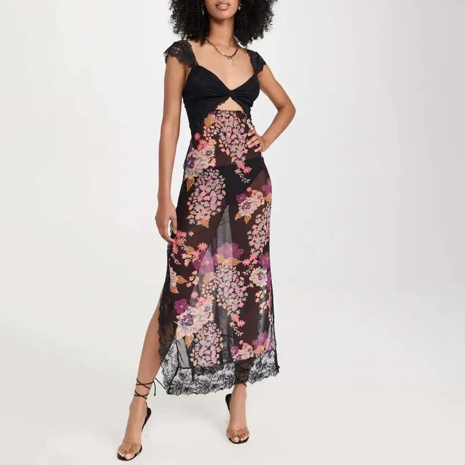 Luxurious Lace Trimmed Off Shoulder Maxi Dress with Ruffle Hem and Slit Summer Midi Dresses for Women