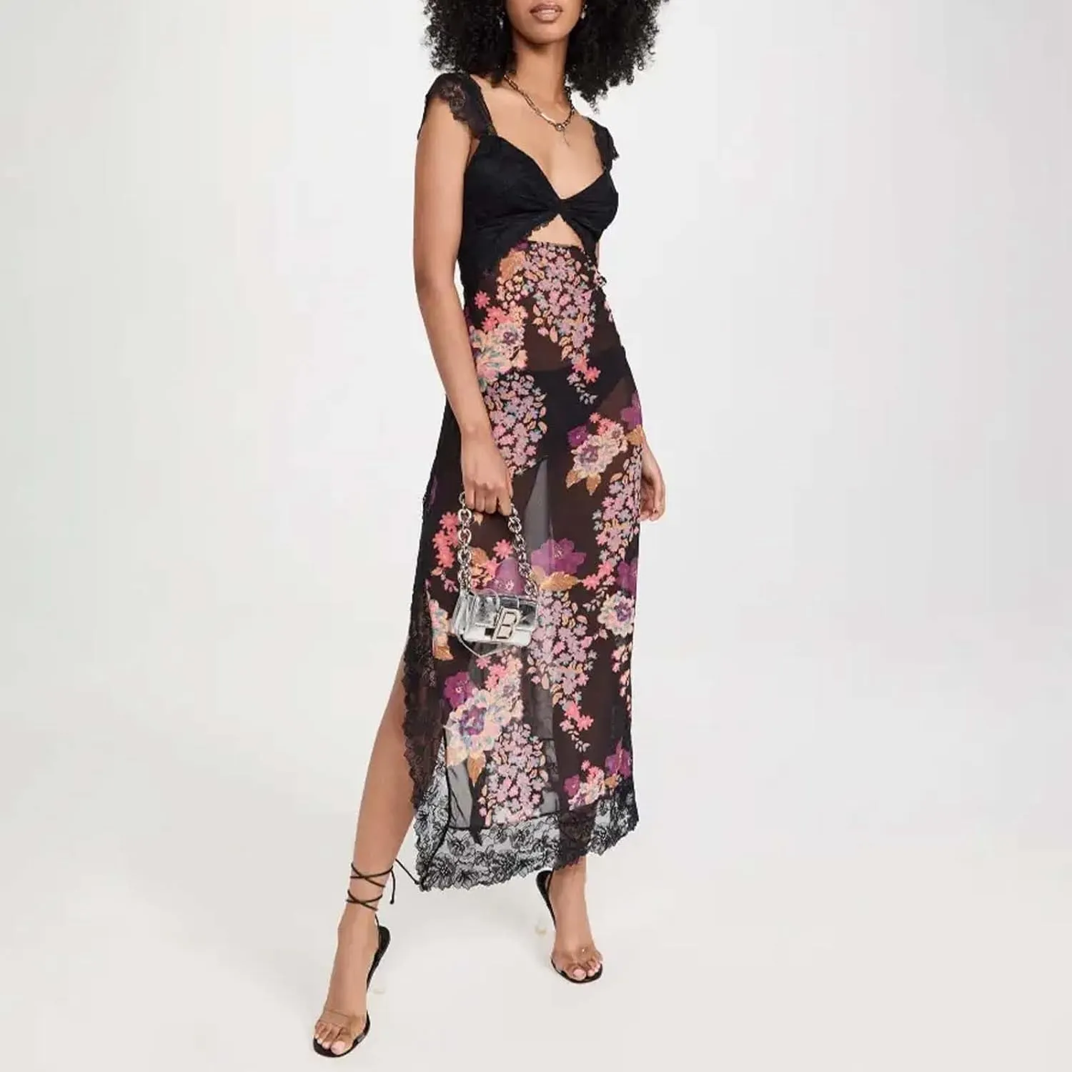 Luxurious Lace Trimmed Off Shoulder Maxi Dress with Ruffle Hem and Slit Summer Midi Dresses for Women