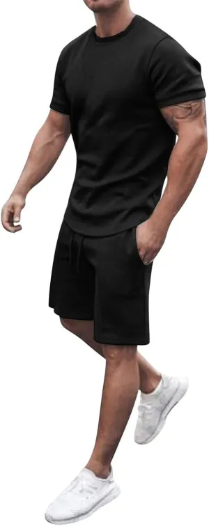 Men's 2 Piece Outfit Casual T Shirt and Shorts Set Plus Size Summer Tracksuits Beach Vacation Outfit Jogging Sweatsuit