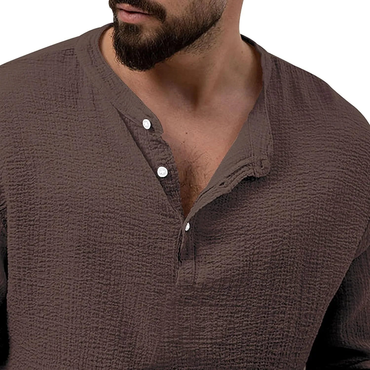 Men's 2 Pieces Cotton Linen Set Long Sleeve Henley Shirts Casual Beach Pants with Pockets Summer Yoga Outfits