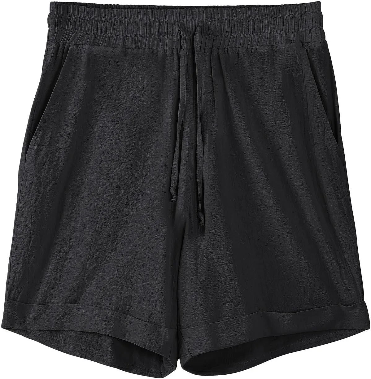 Mens Cotton Linen Shorts Knee Length Lightweight Breathable Elastic Waist Drawstring Casual Lounge Shorts