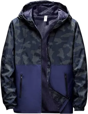 Mens Hooded Military Jacket Fashion Print Waterproof Raincoat Big and Tall Tactical Jacket Coats Windproof Golf Jacket