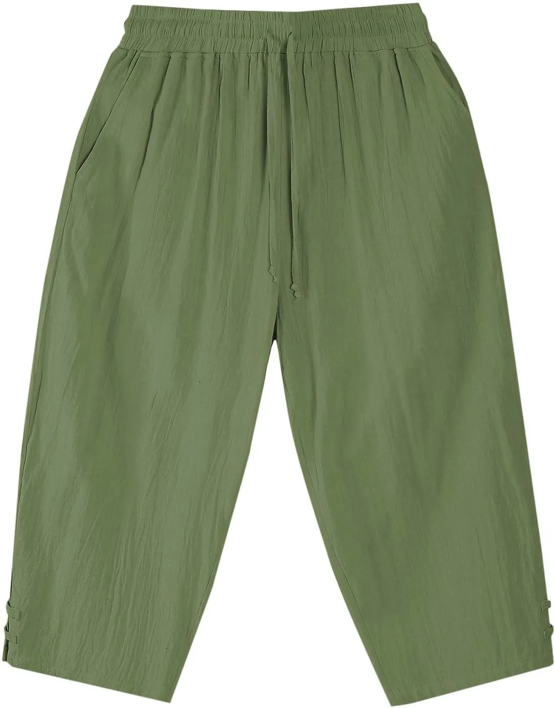 Mens Linen Capri Pants Summer Baggy Casual Beach Capris Lightweight Solid Drawstring Elastic Waist Yoga Trousers Plus
