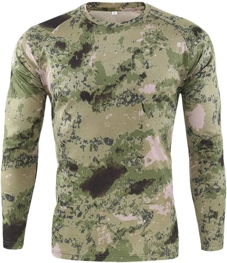 Mens Military Shirt Long Sleeve Camo Army Tactical Tops Fall Winter Tee Long Underwear Top Outdoor Hiking Shirts