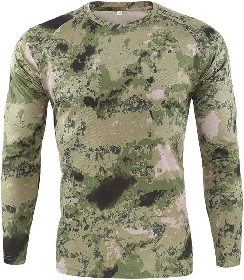Mens Military Shirt Long Sleeve Camo Army Tactical Tops Fall Winter Tee Long Underwear Top Outdoor Hiking Shirts