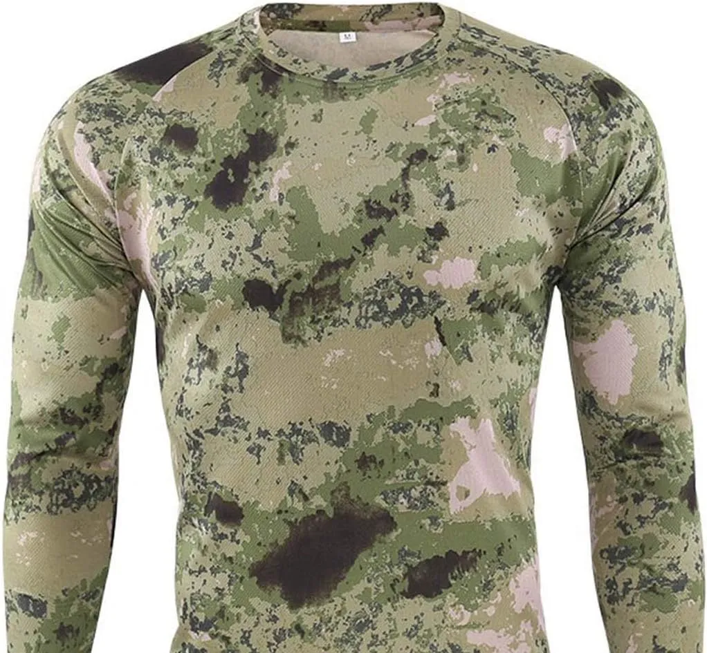 Mens Military Shirt Long Sleeve Camo Army Tactical Tops Fall Winter Tee Long Underwear Top Outdoor Hiking Shirts