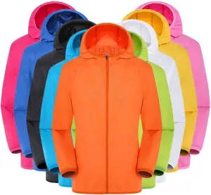 Mens Womens Waterproof Rain Jacket Unisex Casual Full-Zip Raincoat Packable Hooded Outdoor Rainproof Fishing Tops
