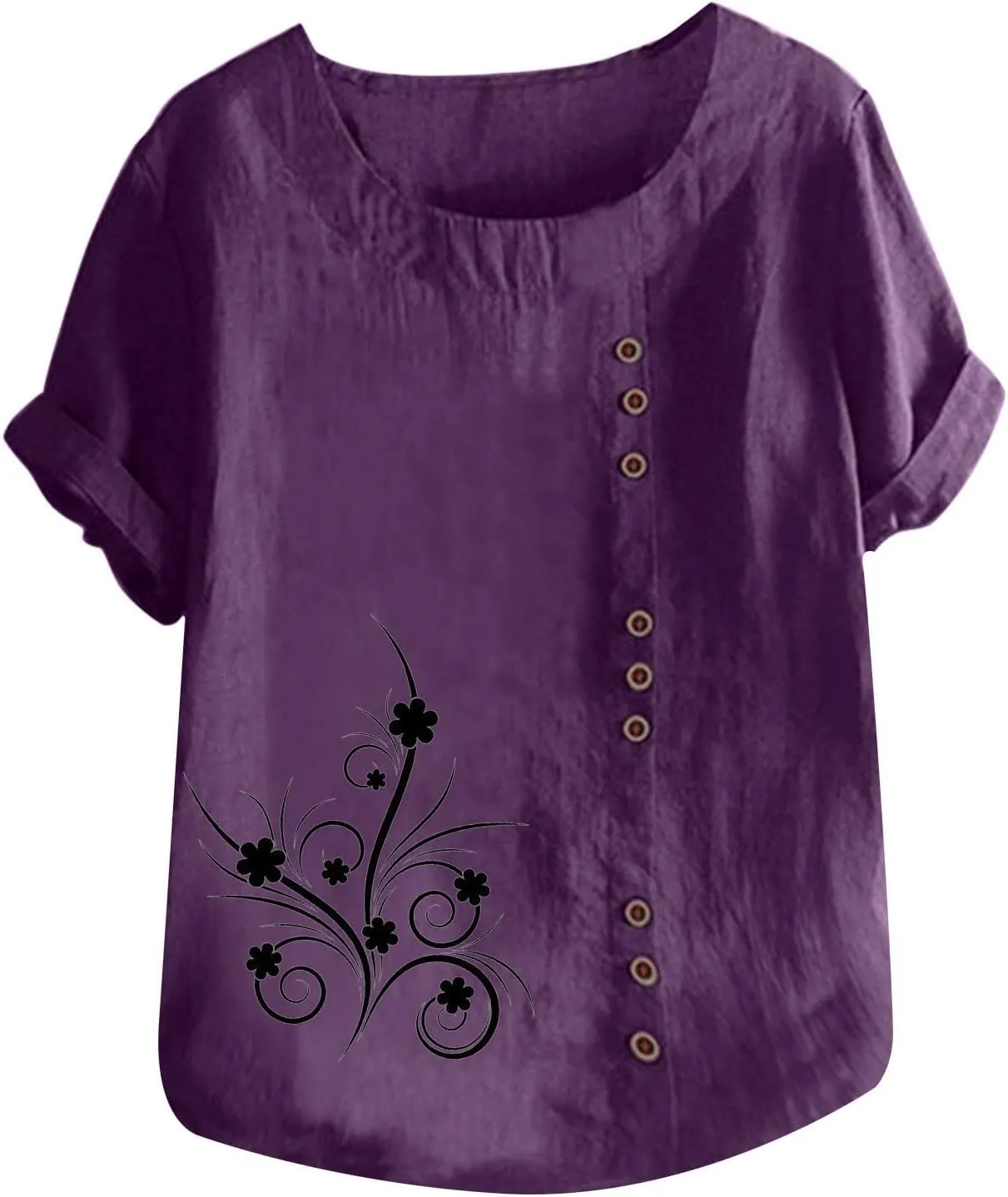 Mexican Embroidered T-Shirt for Women Summer Cotton Linen 3/4 Sleeve Boho Peasant Shirts Loose Vintage Hippie Tops