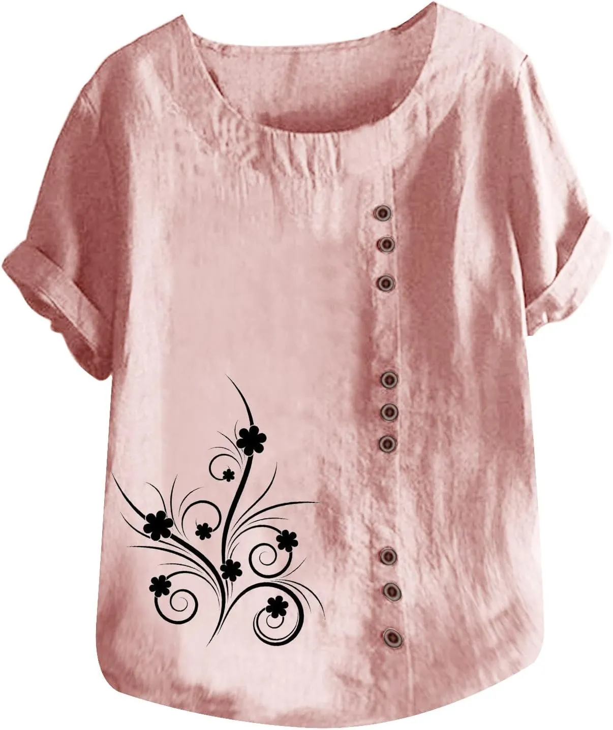 Mexican Embroidered T-Shirt for Women Summer Cotton Linen 3/4 Sleeve Boho Peasant Shirts Loose Vintage Hippie Tops