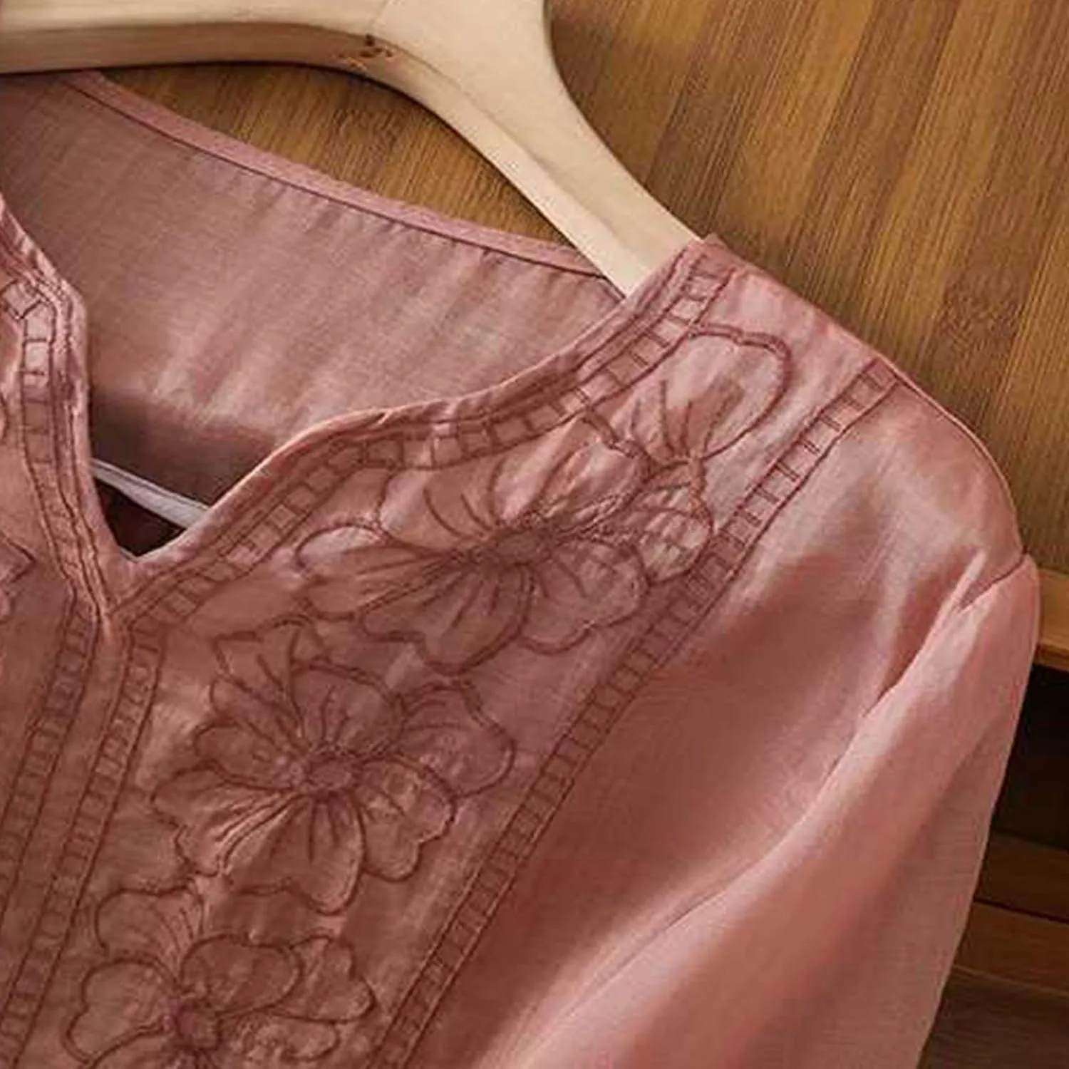 Mexican Embroidered T-Shirt for Women Summer Cotton Linen 3/4 Sleeve Boho Peasant Shirts Loose Vintage Hippie Tops