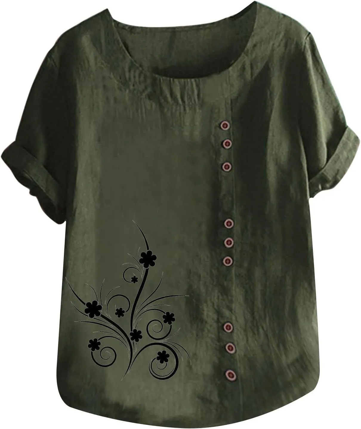 Mexican Embroidered T-Shirt for Women Summer Cotton Linen 3/4 Sleeve Boho Peasant Shirts Loose Vintage Hippie Tops