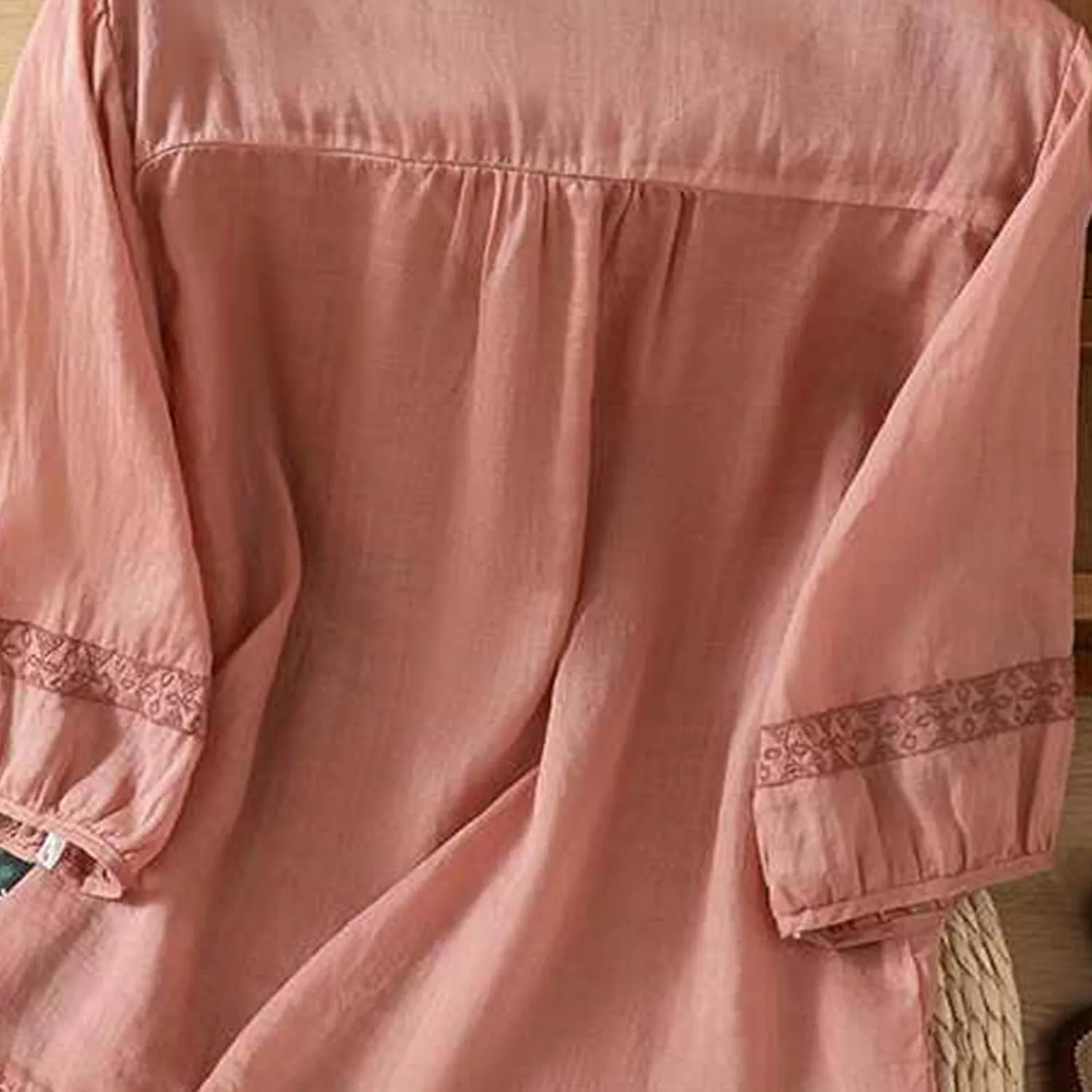 Mexican Embroidered T-Shirt for Women Summer Cotton Linen 3/4 Sleeve Boho Peasant Shirts Loose Vintage Hippie Tops
