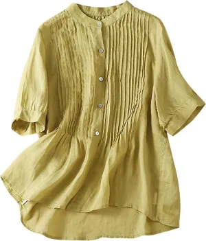 Mexican Shirts for Women Summer Embroidered Blouse Casual Short Sleeve Round Neck Top Cotton Linen Shirt