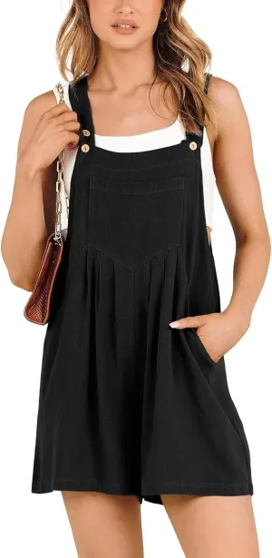 midelxp Bib Short Overalls Women Casual Loose Fit Lightweight Linen Jumpsuits Summer Beach Vacation Clothes 2025 Cute Rompers